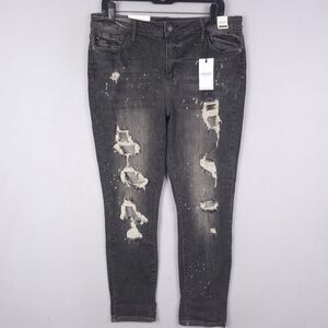 Judy Blue Jeans Womens Boyfriend Fit Distressed Splattered Black 15/32 Mid Rise